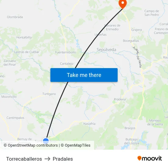 Torrecaballeros to Pradales map