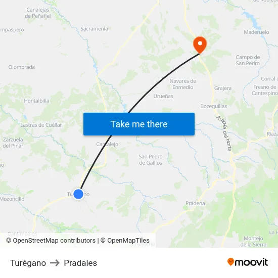 Turégano to Pradales map