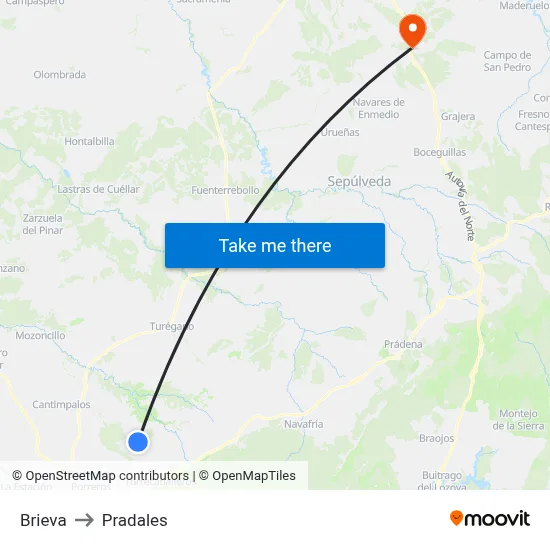 Brieva to Pradales map
