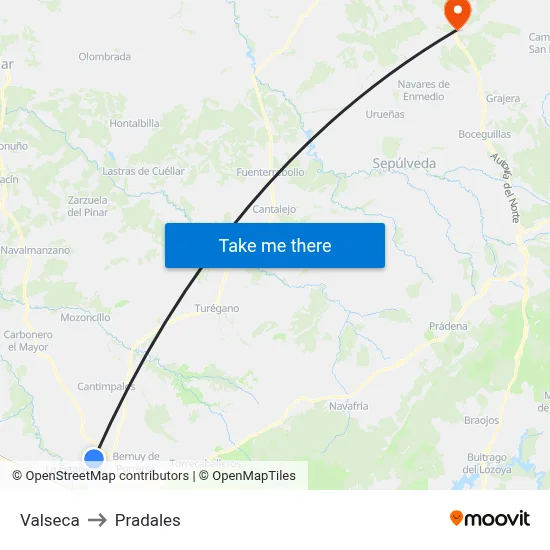 Valseca to Pradales map
