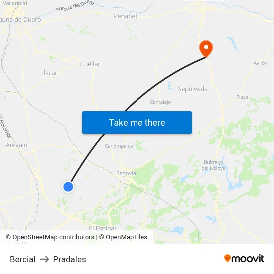 Bercial to Pradales map