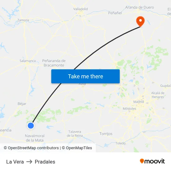 La Vera to Pradales map