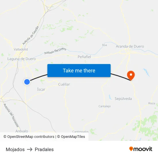 Mojados to Pradales map