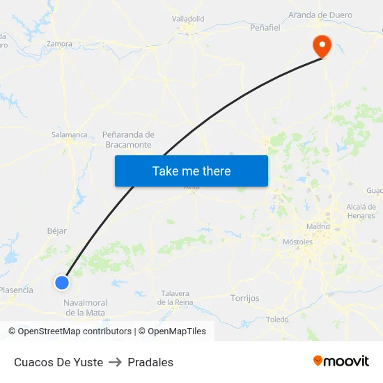 Cuacos De Yuste to Pradales map