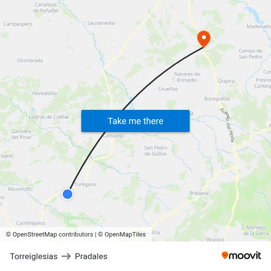 Torreiglesias to Pradales map