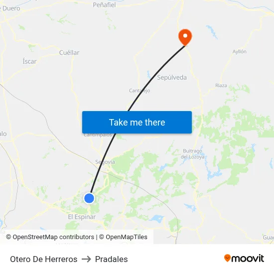 Otero De Herreros to Pradales map
