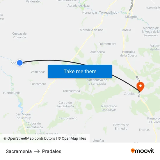Sacramenia to Pradales map