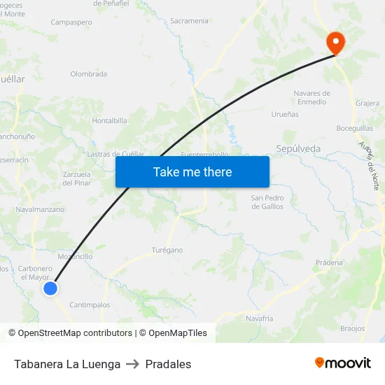 Tabanera La Luenga to Pradales map