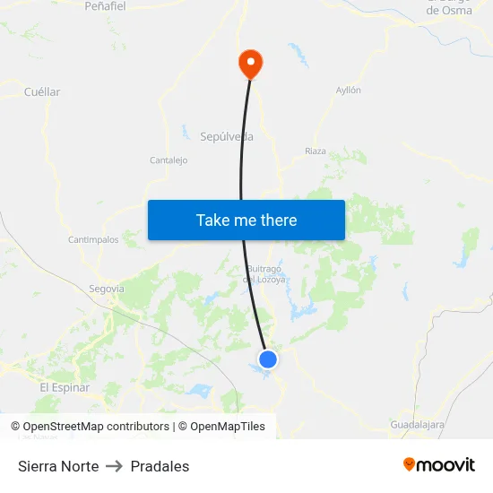 Sierra Norte to Pradales map