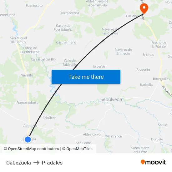 Cabezuela to Pradales map
