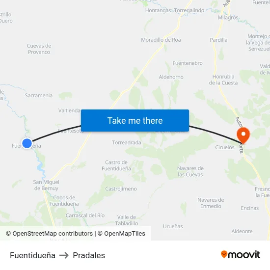 Fuentidueña to Pradales map