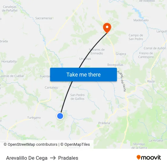 Arevalillo De Cega to Pradales map