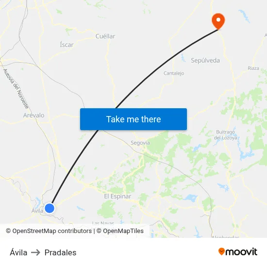 Ávila to Pradales map