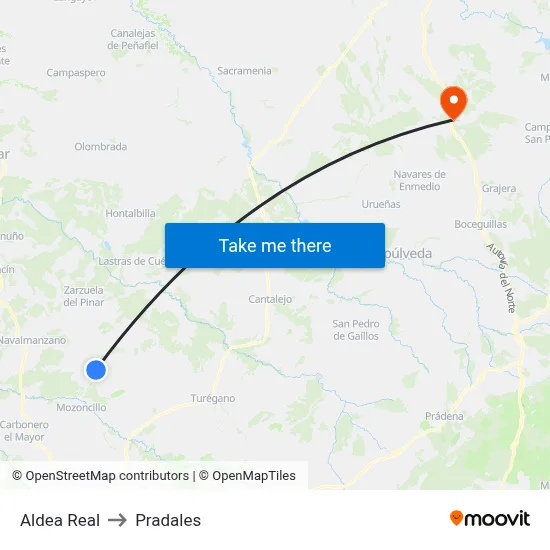 Aldea Real to Pradales map