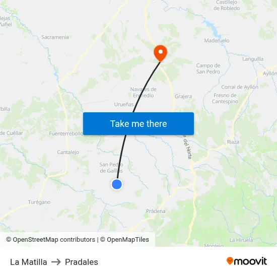 La Matilla to Pradales map