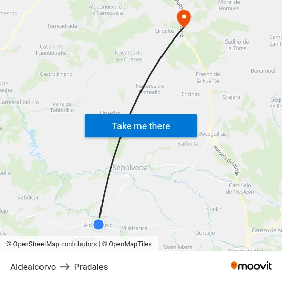 Aldealcorvo to Pradales map