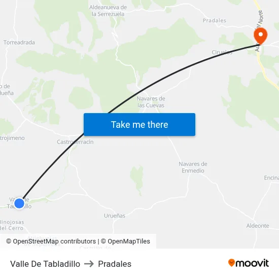 Valle De Tabladillo to Pradales map