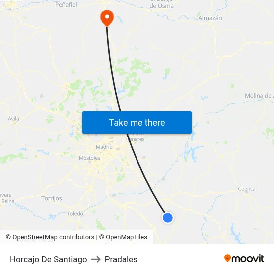 Horcajo De Santiago to Pradales map