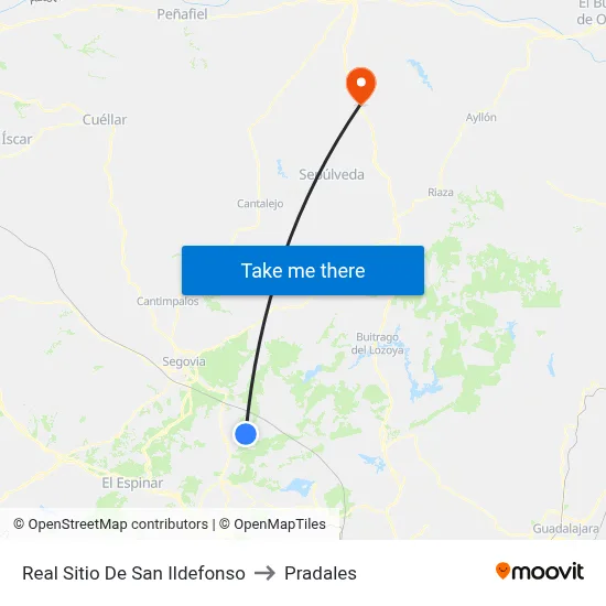 Real Sitio De San Ildefonso to Pradales map