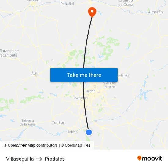Villasequilla to Pradales map