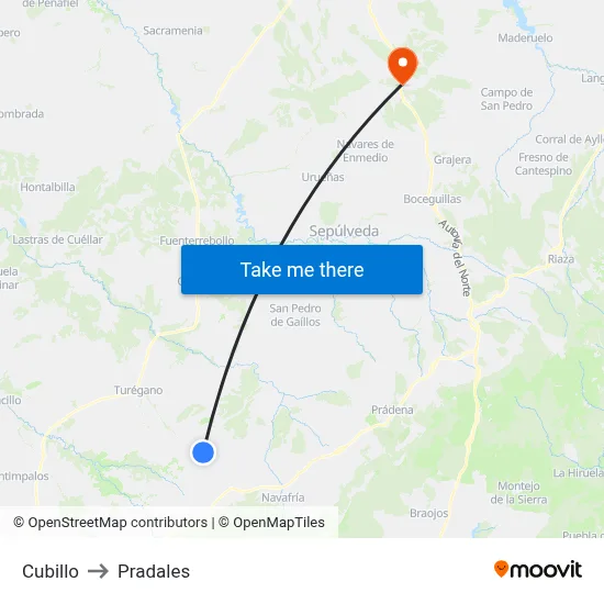 Cubillo to Pradales map