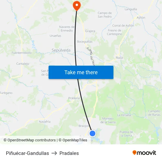 Piñuécar-Gandullas to Pradales map
