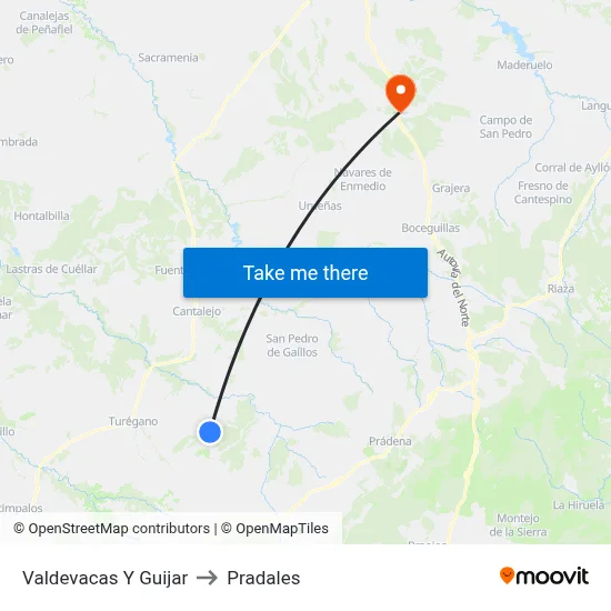Valdevacas Y Guijar to Pradales map