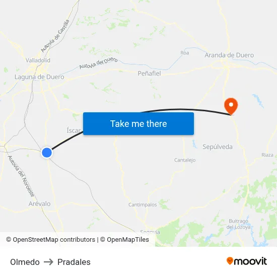 Olmedo to Pradales map