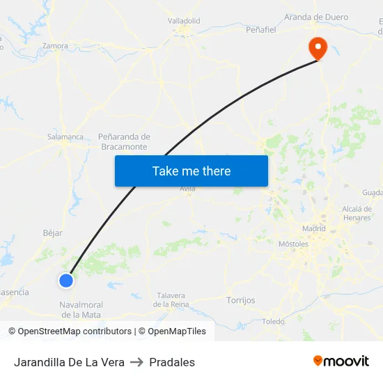 Jarandilla De La Vera to Pradales map