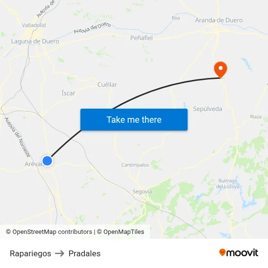 Rapariegos to Pradales map