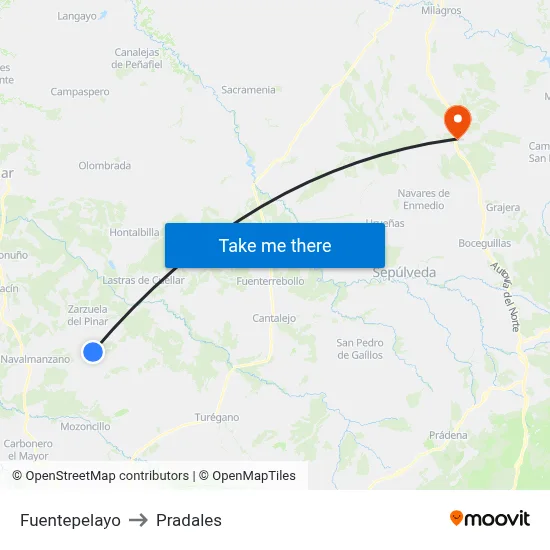 Fuentepelayo to Pradales map