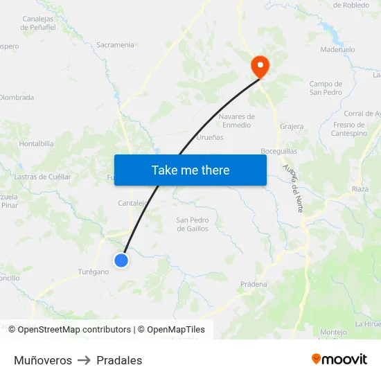 Muñoveros to Pradales map