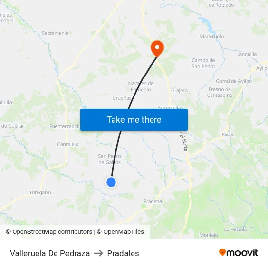 Valleruela De Pedraza to Pradales map