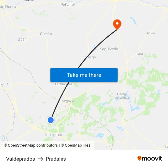 Valdeprados to Pradales map