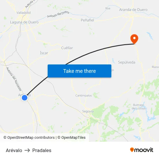 Arévalo to Pradales map