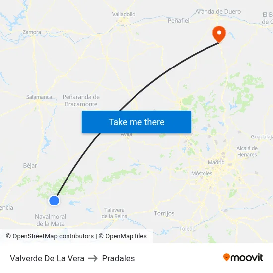 Valverde De La Vera to Pradales map