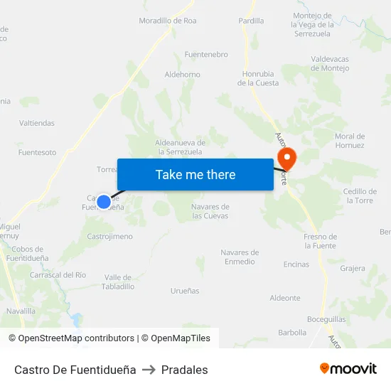 Castro De Fuentidueña to Pradales map