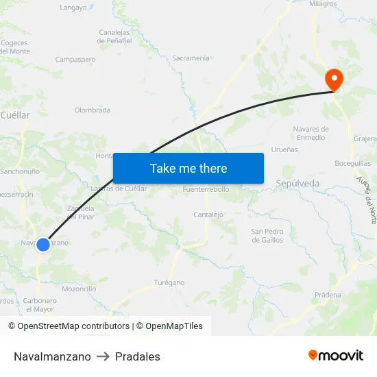 Navalmanzano to Pradales map