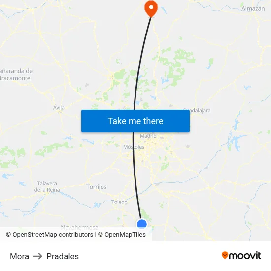 Mora to Pradales map