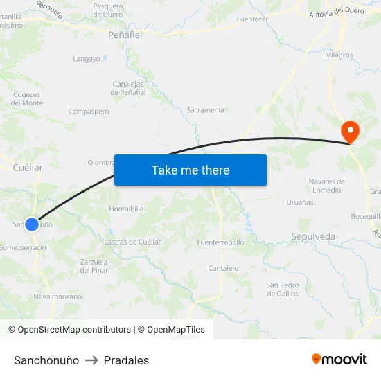 Sanchonuño to Pradales map