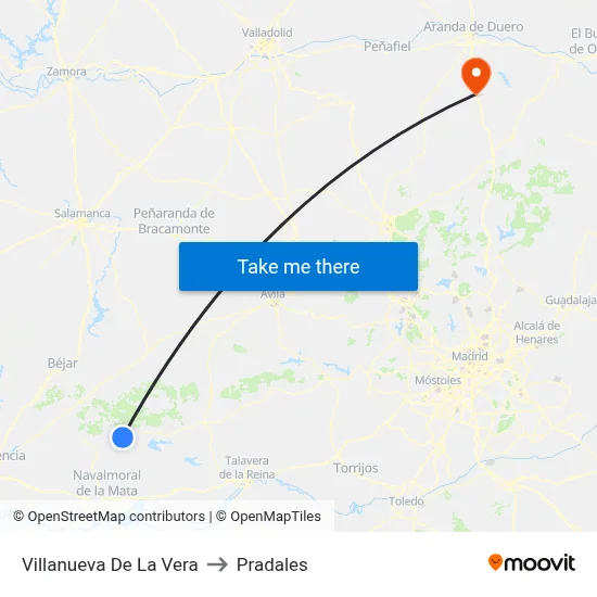 Villanueva De La Vera to Pradales map