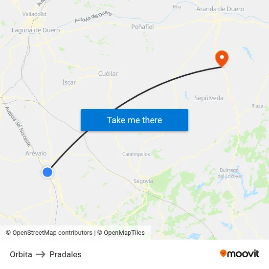 Orbita to Pradales map