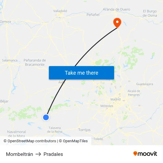 Mombeltrán to Pradales map