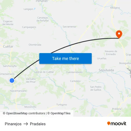 Pinarejos to Pradales map