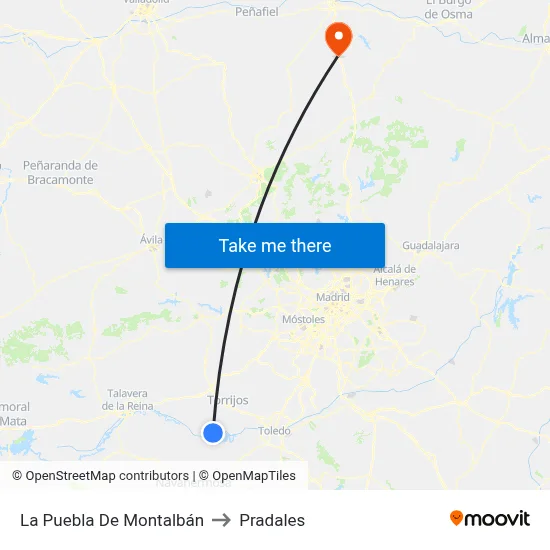 La Puebla De Montalbán to Pradales map
