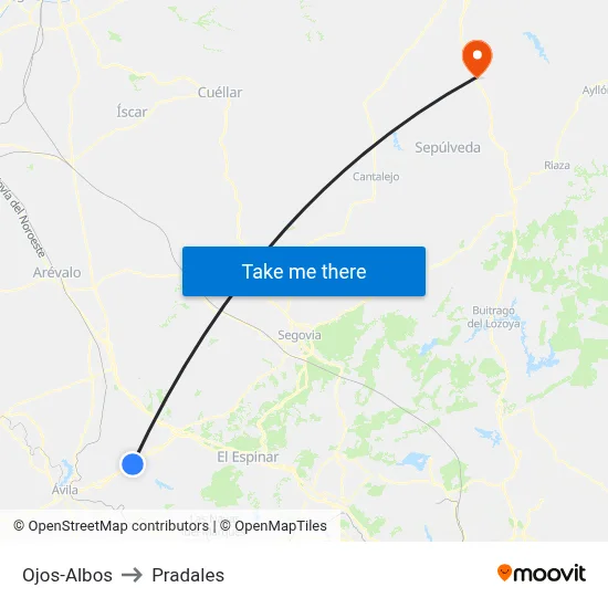 Ojos-Albos to Pradales map