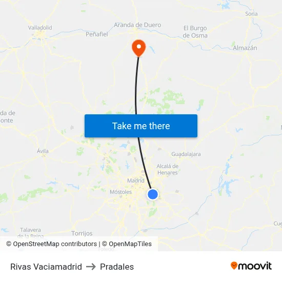 Rivas Vaciamadrid to Pradales map