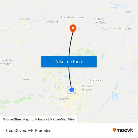 Tres Olivos to Pradales map