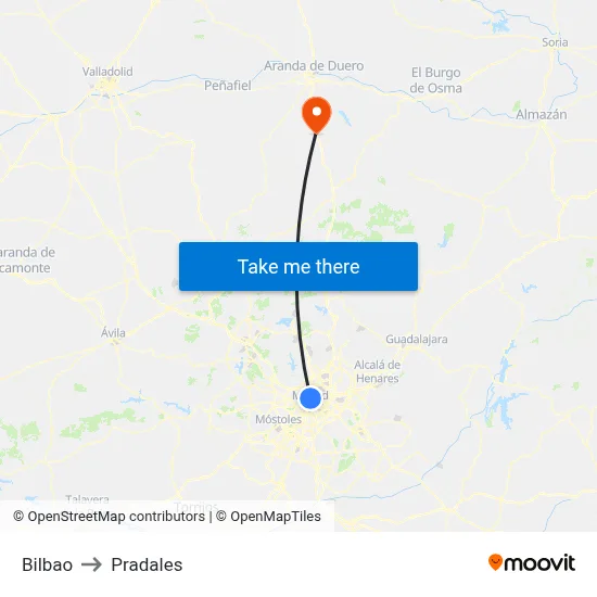 Bilbao to Pradales map