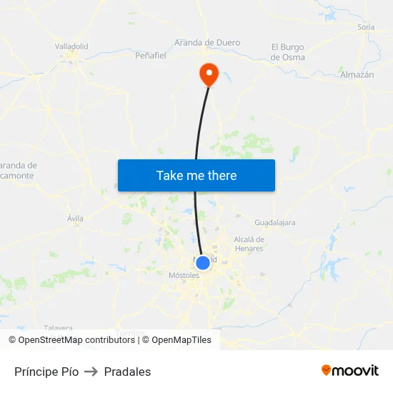 Príncipe Pío to Pradales map